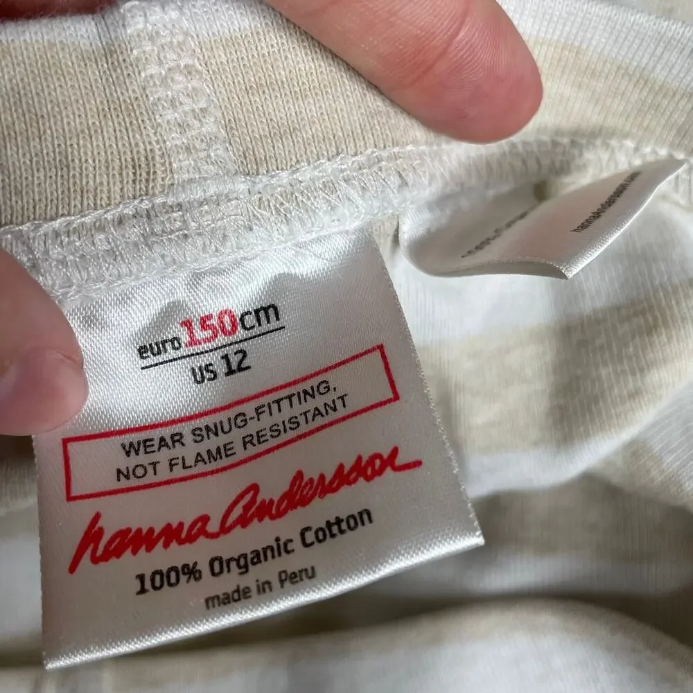 HANNA ANDERSSON Girl Striped Pajama Pant Cream White 12 Small Kids Skinny Fitted - Picture 2 of 5